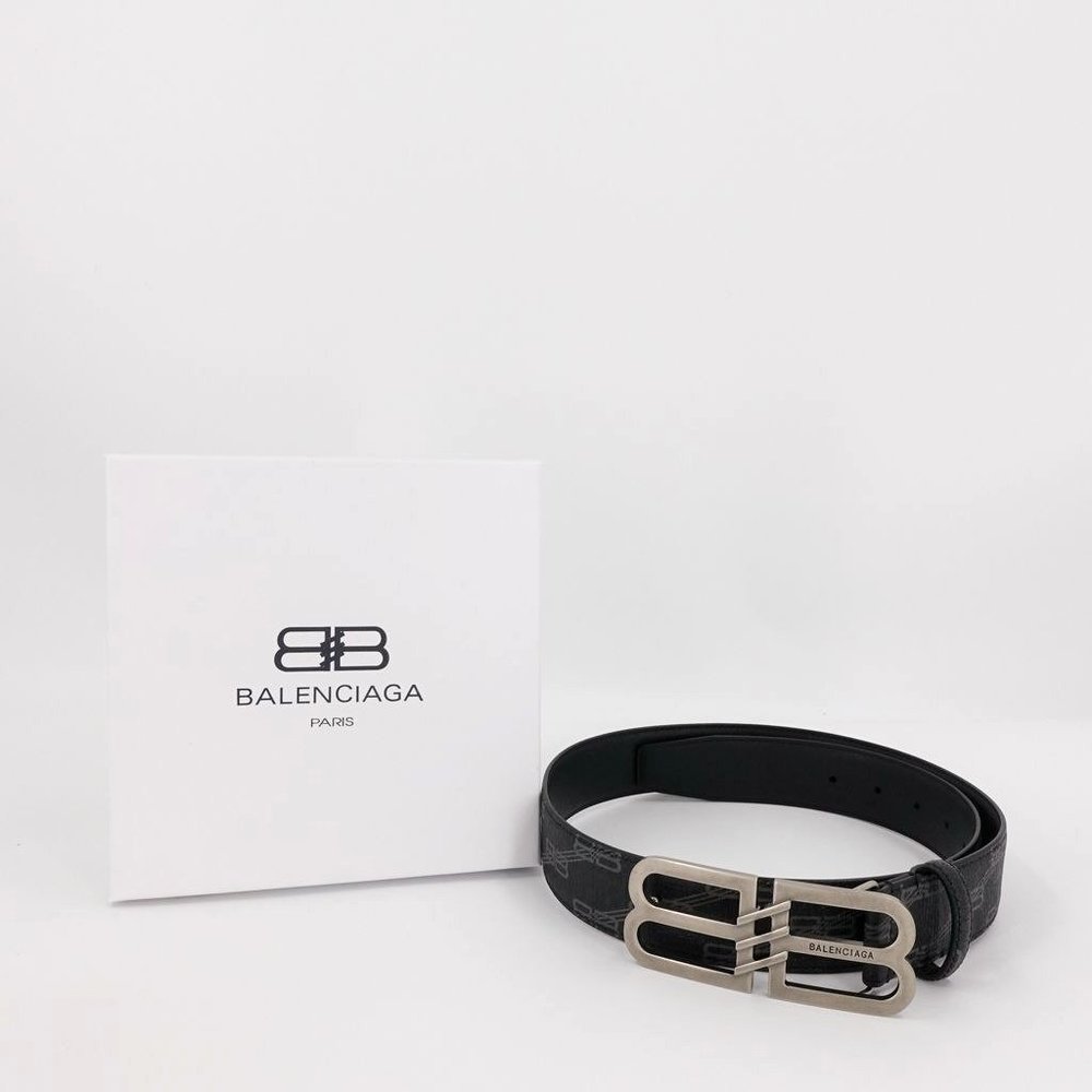 Balenciaga Reversible Bb Monogram Belt In Black